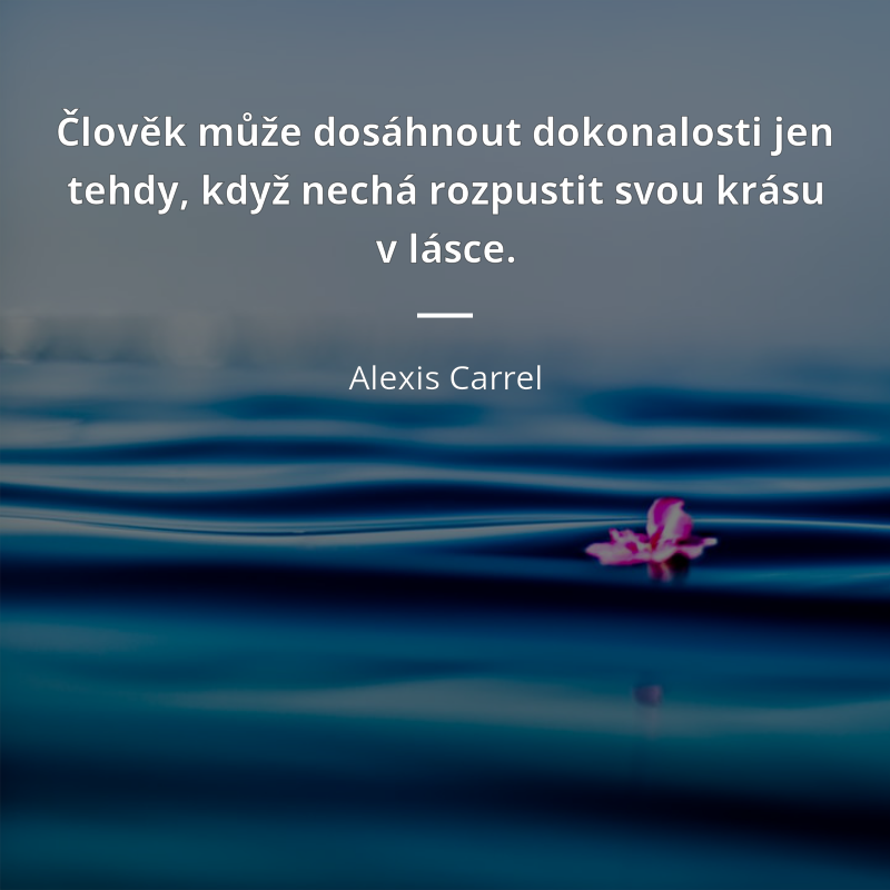 Alexis Carrel citar: „Člověk může dosáhnout dokonalosti jen tehdy, když nechá rozpustit svou krásu v lásce.“