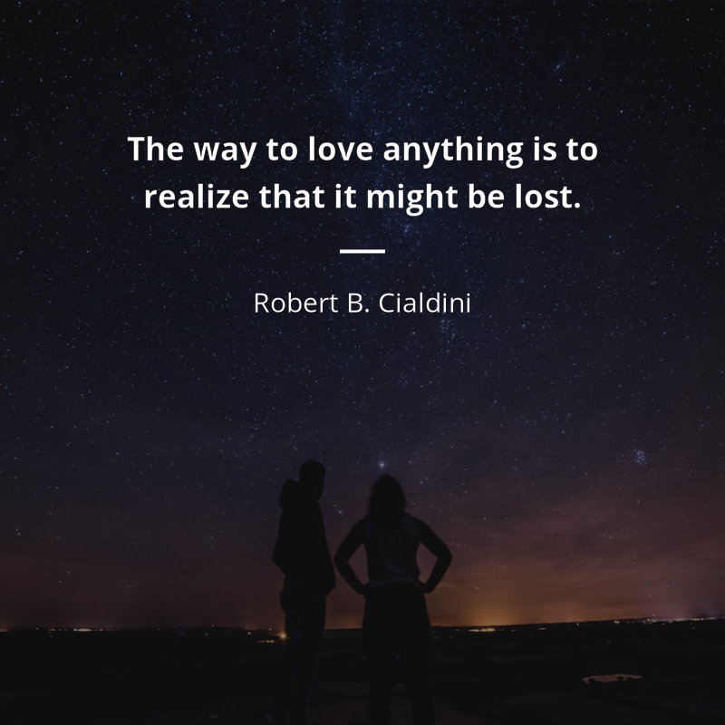 Robert B. Cialdini citar: “The way to love anything is to realize that it might be lost.”