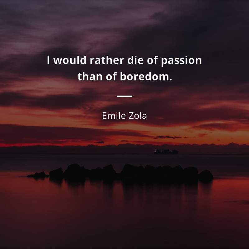 Emile Zola citar: “I would rather die of passion than of boredom.”