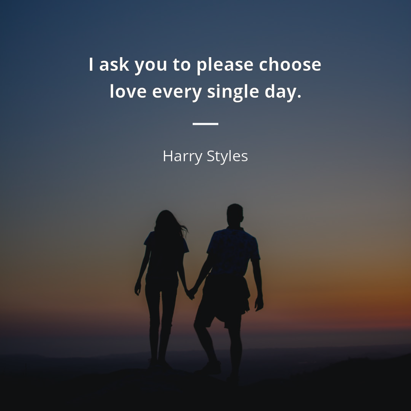 Harry Styles citar: “We have a choice, every single day that we wake up, of what we can put into the world, and I ask you to please choose love every single day.”