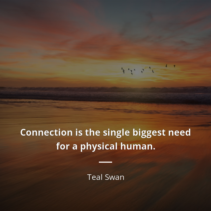 Teal Swan citar: “Connection is the single biggest need for a physical human.”