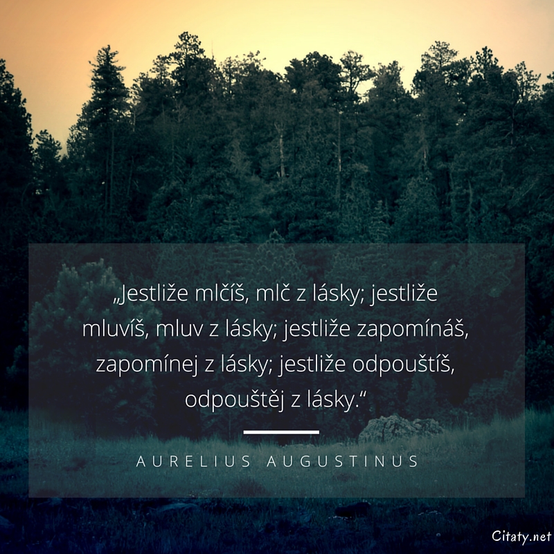 Aurelius Augustinus citar: „Jestliže mlčíš, mlč z lásky; jestliže mluvíš, mluv z lásky; jestliže zapomínáš, zapomínej z lásky; jestliže odpouštíš, odpouštěj z lásky.“